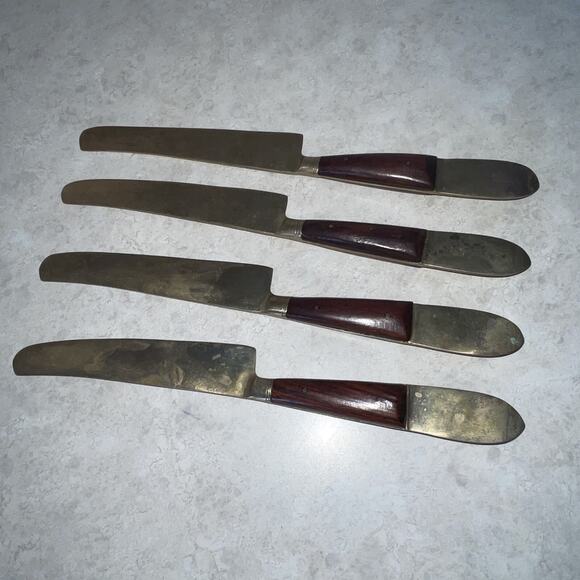 Vintage Buddha Bronze Knife 4 Piece Flatware Set Rare Asian Siam Thai MCM - Picture 5 of 7